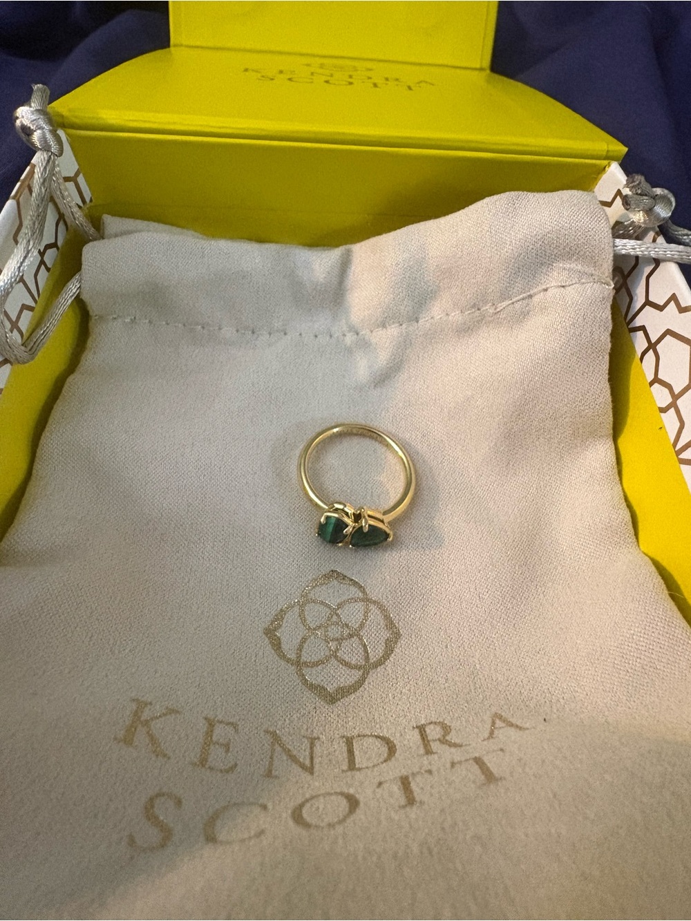 Kendra Scott Gold Tatum Ring with Emerald and Malachite Green Stones